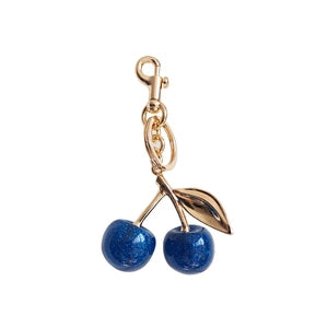 Glitter Resin Cherry Bag Charm Keychain – Blue Cherry & Light Gold (315)