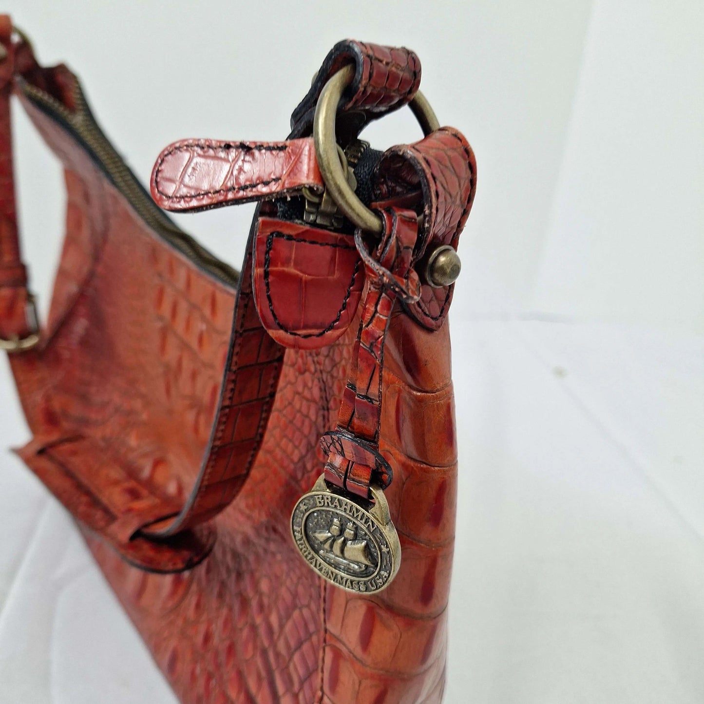 Croc-embossed leather shoulder bag, Brahmin Tabitha