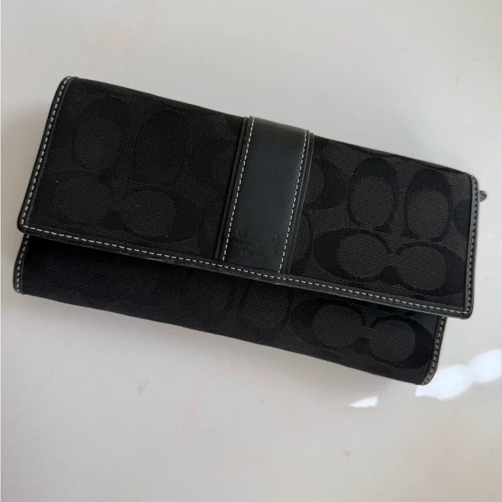 Coach Black Signature Canvas Wallet (421)