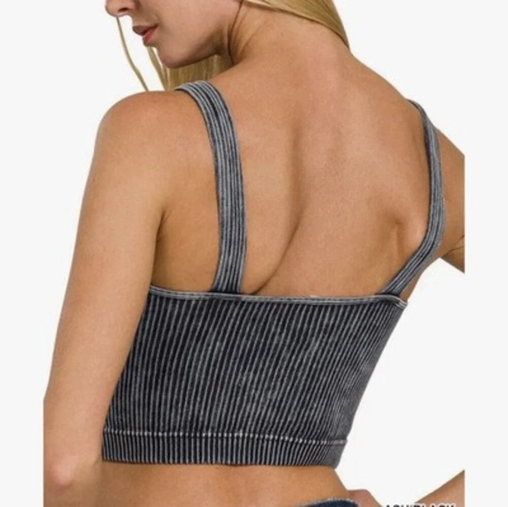 Zenana Brami Padded Ribbed Cropped Mineral Wash