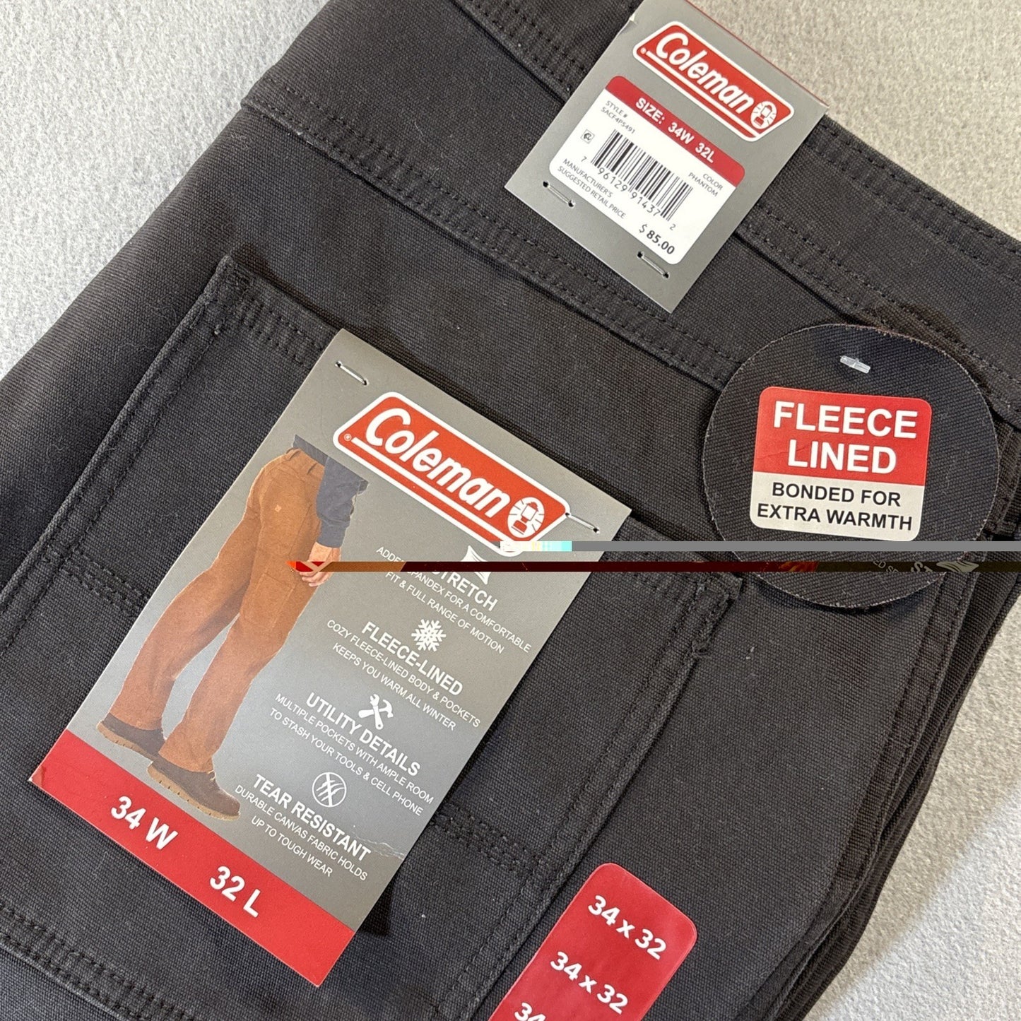 Coleman Men's Fleece Lined Utility Pants – Tear Resistant Stretch, Phantom (306)
