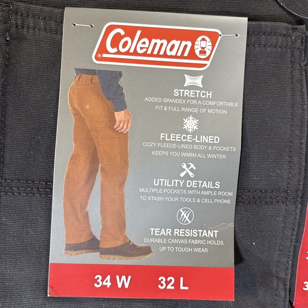 Coleman Men's Fleece Lined Utility Pants – Tear Resistant Stretch, Phantom (306)
