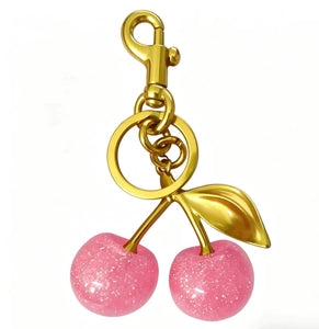 Glitter Resin Cherry Bag Charm Keychain – Rose Red & Gold Plated (310)