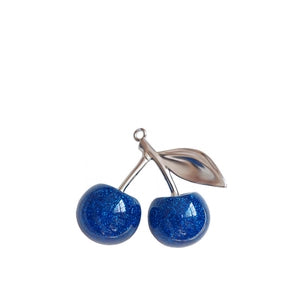 Glitter Resin Cherry Bag Charm Keychain – Blue Peach & Matte Silver (314)