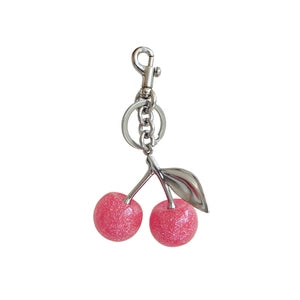 Glitter Resin Cherry Bag Charm Keychain – Rose Red & Matte Silver (311)