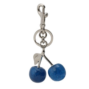 Glitter Resin Cherry Bag Charm Keychain – Blue Cherry & Matte Silver (313)