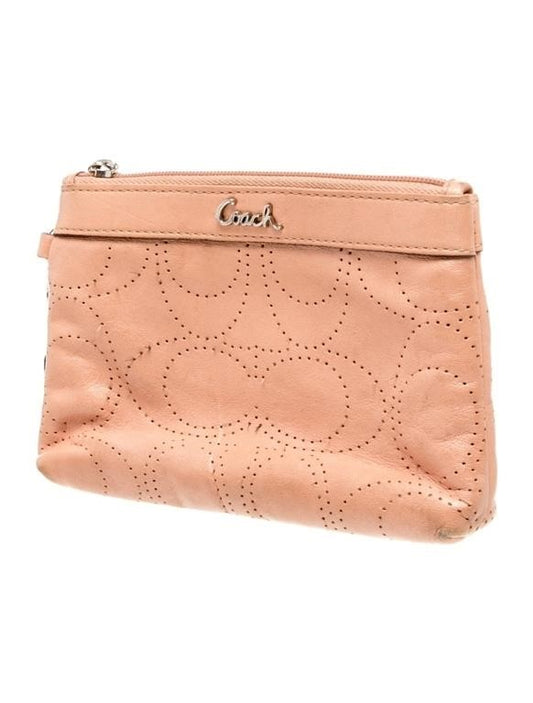 Coach Neutrals Leather Zip Closure Wristlet Perforated C Design