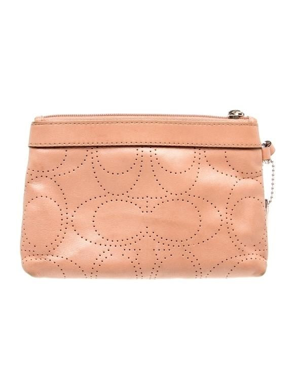 Coach Neutrals Leather Zip Closure Wristlet Perforated C Design