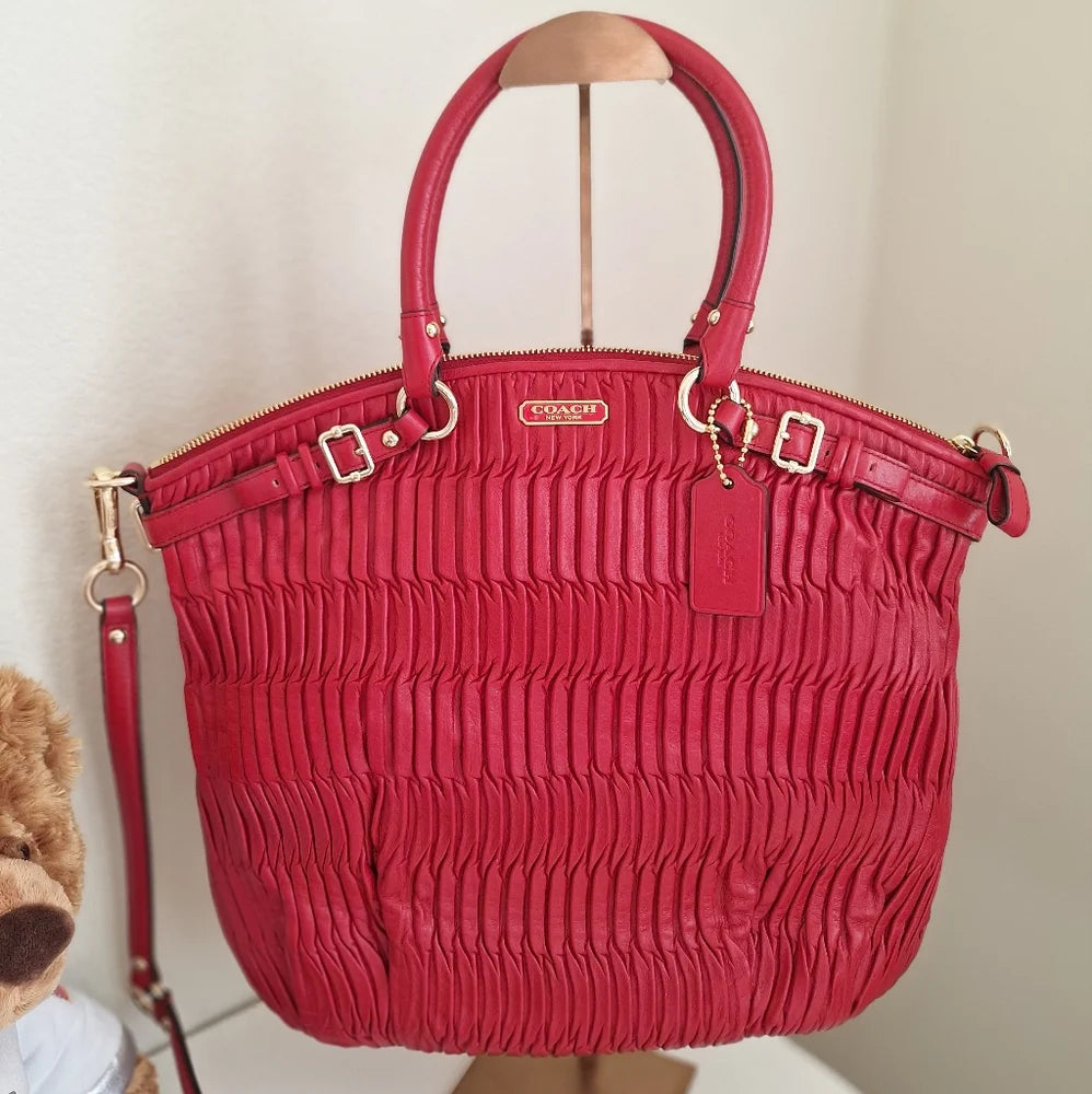 Coach Madison Lindsey Satchel Shoulder Bag in Raspberry Gathered Leather — NWOT