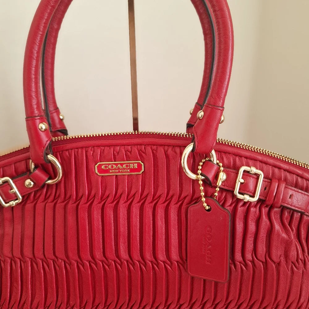 Coach Madison Lindsey Satchel Shoulder Bag in Raspberry Gathered Leather — NWOT