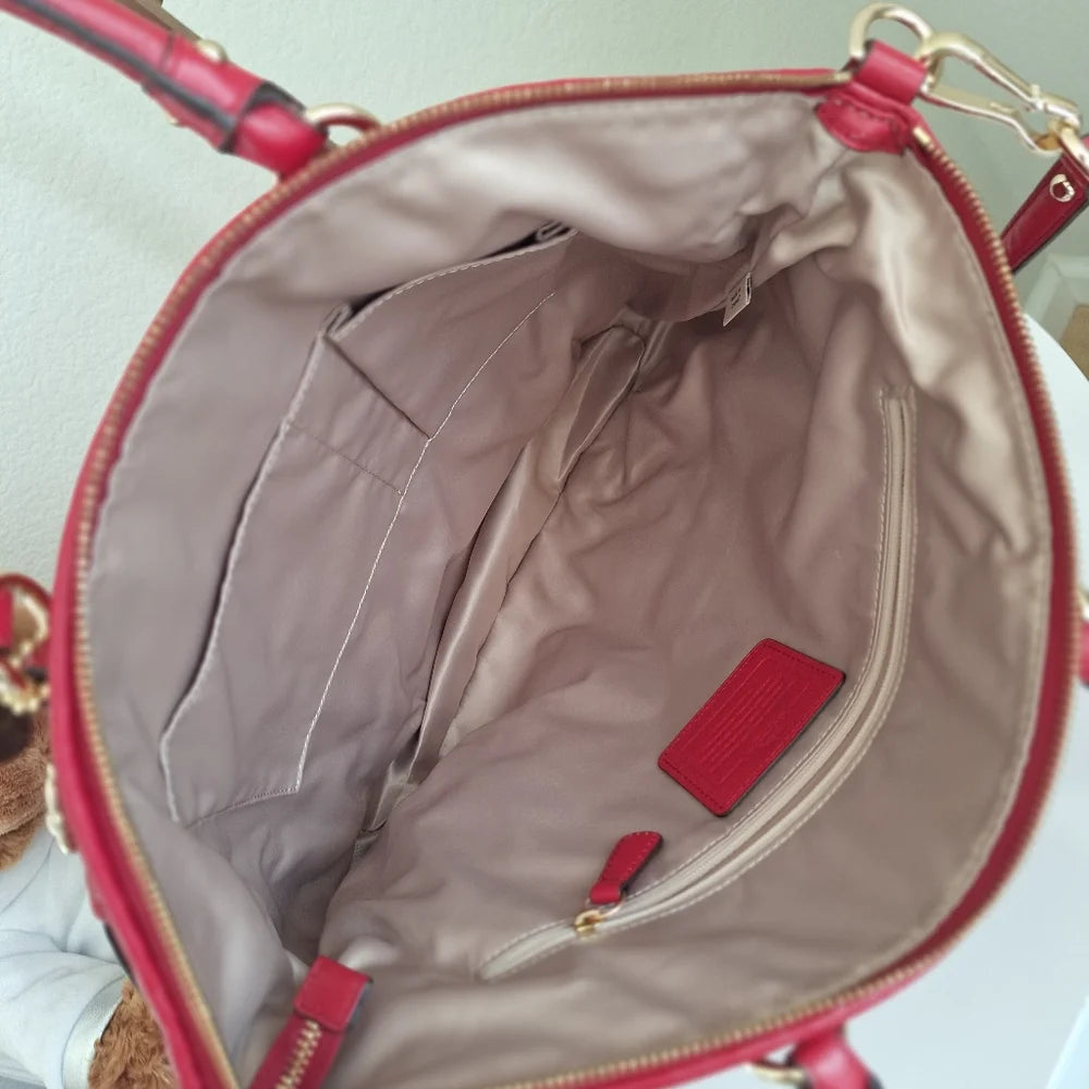 Coach Madison Lindsey Satchel Shoulder Bag in Raspberry Gathered Leather — NWOT
