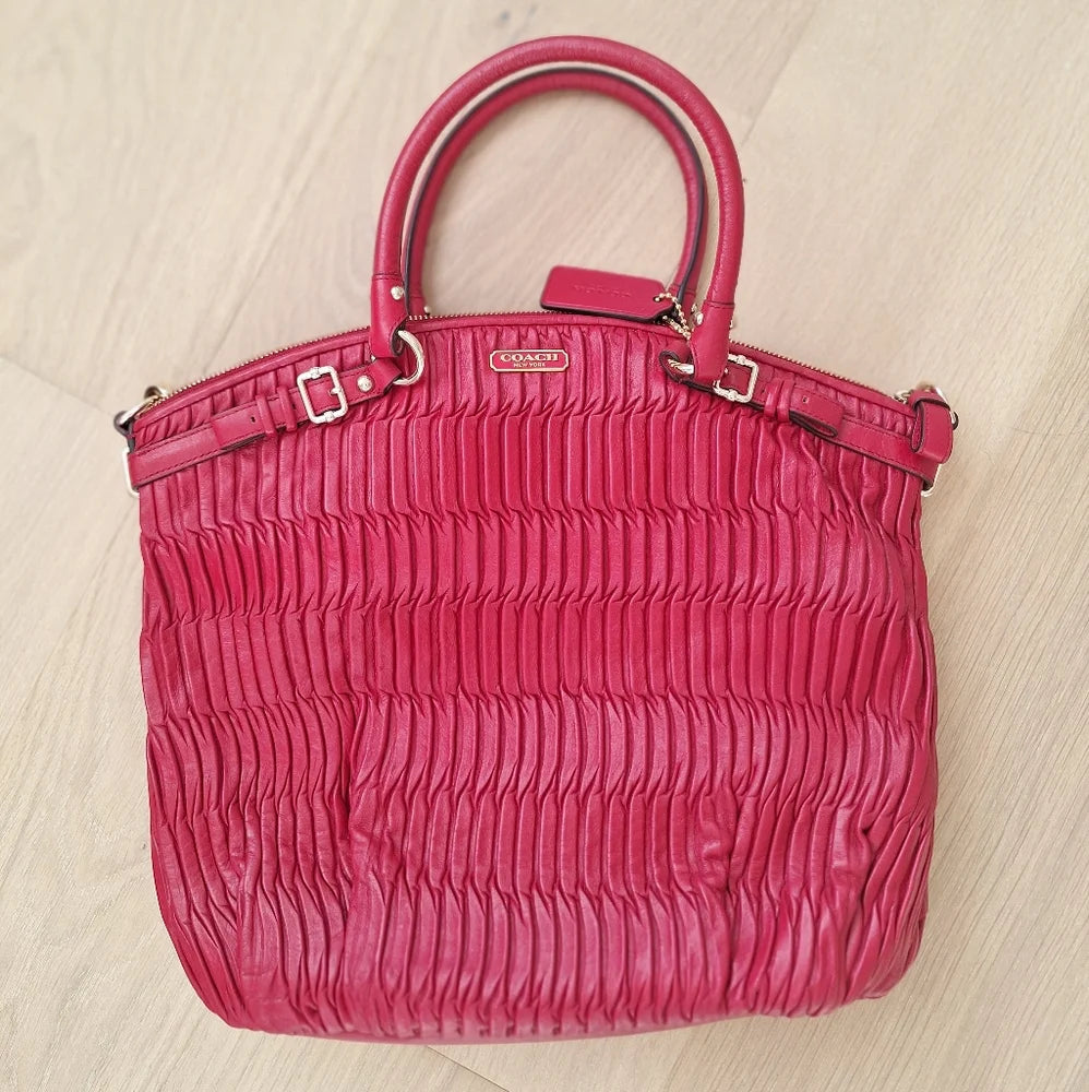 Coach Madison Lindsey Satchel Shoulder Bag in Raspberry Gathered Leather — NWOT