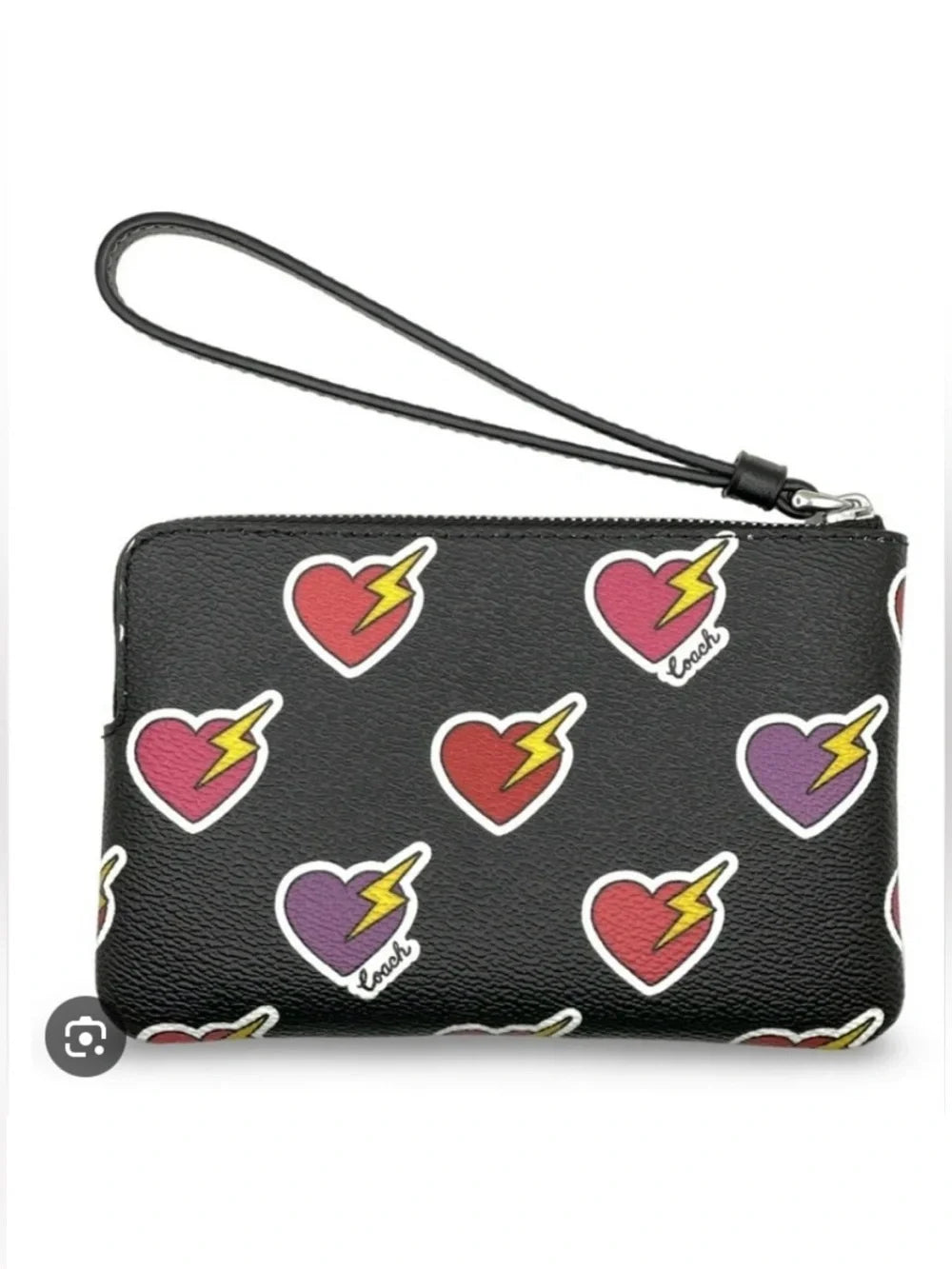 Coach Corner Zip Wristlet with Heart Bolt Print