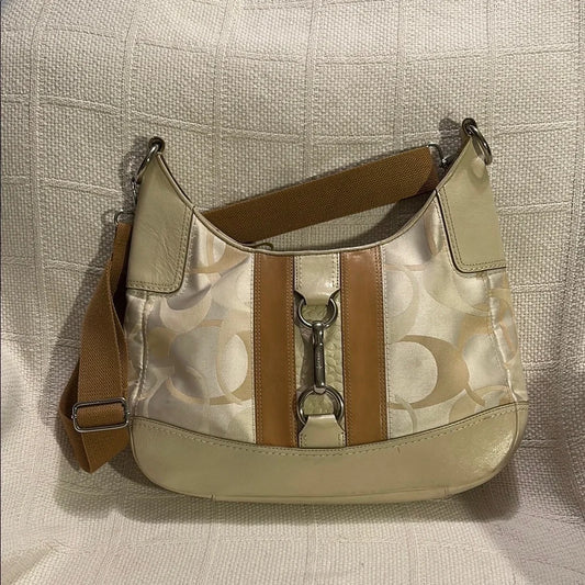 Coach Ivory & Tan Optic Signature Jacquard Duffle Shoulder Bag