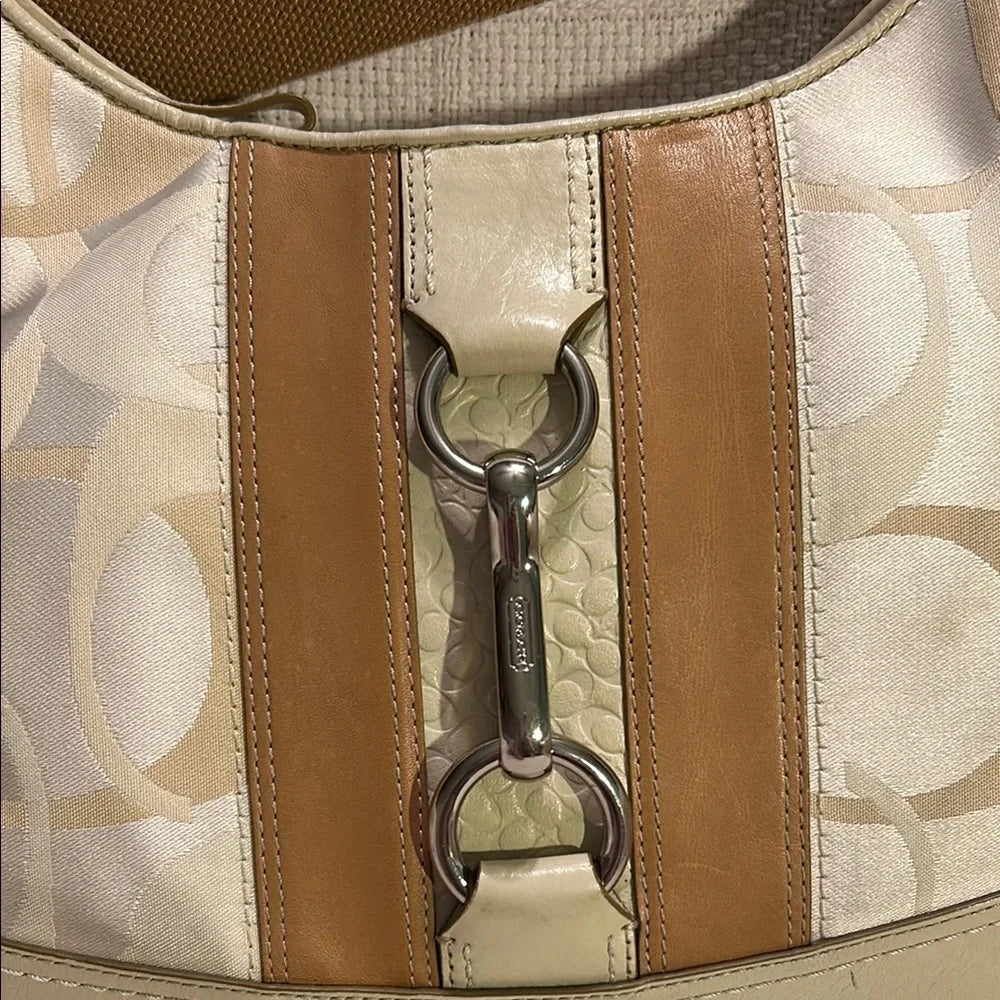 Coach Ivory & Tan Optic Signature Jacquard Duffle Shoulder Bag