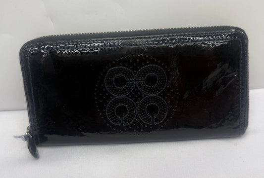 Coach Long Zip-Around Accordion Wallet in Navy Patent Leather with Four C Detail