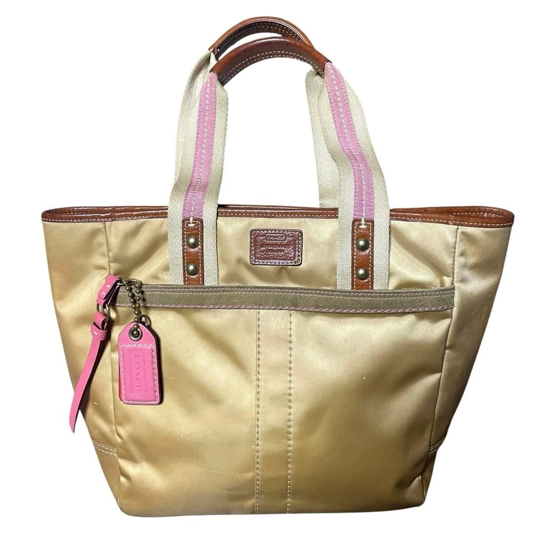 Coach Hamptons Weekend Tote in Nylon & Leather with Pink Accent