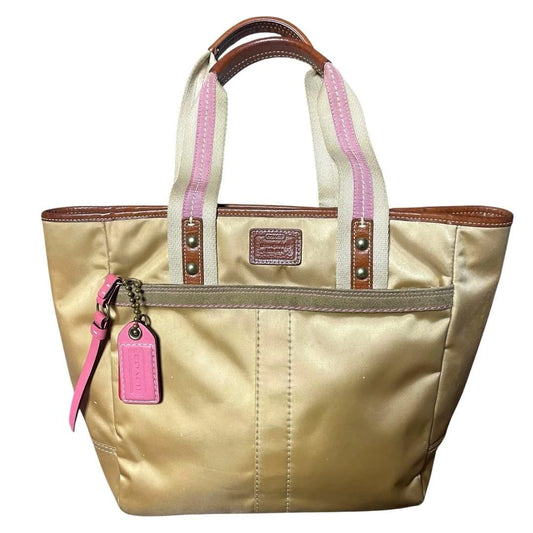 Coach Hamptons Weekend Tote in Nylon & Leather with Pink Accent