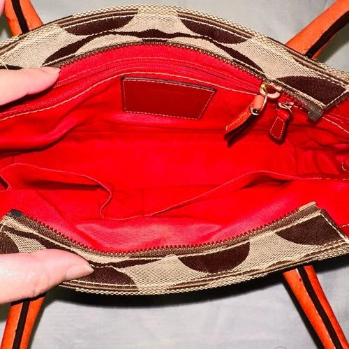 Coach Hampton Madeline Signature Canvas Satchel in Brown/Orange